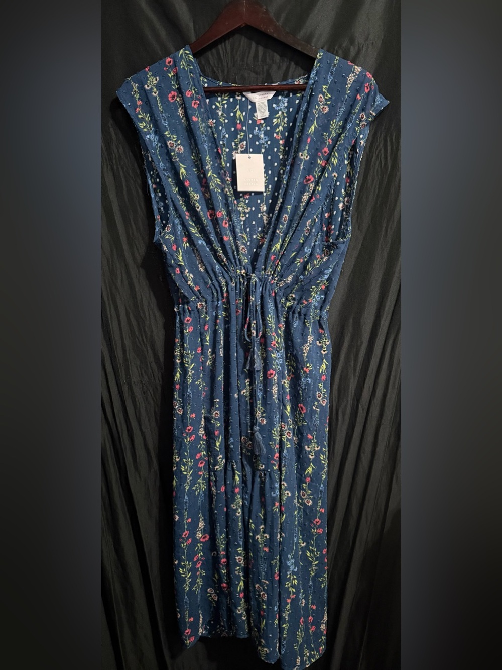 Lauren Conrad Navy Floral Top with Drawstring Waist
